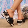 thumbnail image 4 of Wedge Sandals for Women Retro Buckle Studded Slip on Slides Shoes Square Open Toe Platform Summer Beach Shoes Black Size 8, 4 of 7