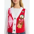 thumbnail image 4 of No Boundaries V-Neck Button Front Christmas Vest, Women’s, 4 of 5