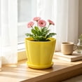 thumbnail image 2 of Leodye 1PCS Plastic Flower Plant Pot with Drainage Hole and Matching Tray Lightweight Decorative Planter for Indoor Succulents Herbs Planting -6.3×5.12in, 2 of 6