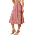thumbnail image 4 of INSPIRE CHIC Women's Midi Skirts Solid Elastic Waist Flare A-Line Tiered Skirt with Pockets XS Dark Rose Pink, 4 of 6