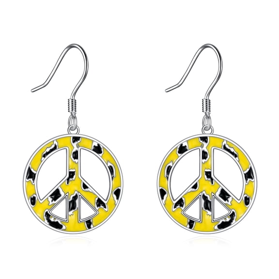 Peace Sign Drop Dangle Earrings Sterling Silver Filigree Flower Earrings Jewelry