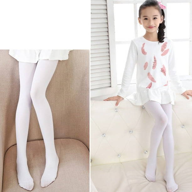  Tights For Girls Dance Ballet Tights Stockings Pants  Toddlers School Uniform White&Nude&Black-3 Pairs 6-9 Years
