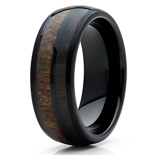 Silly Kings 8mm Deer Antler Tungsten Carbide Wedding Band Cherry Wood Two Tone Ring Comfort Fit 11