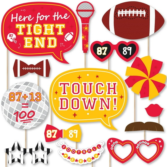 Big Dot of Happiness In My Football Era - Red and Gold Sports Party Photo Booth Props Kit - 20 Count