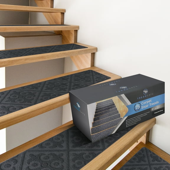 TreadSafe 15 Pack of Gray Non Slip Stair Treads for Indoors, 8"x30"
