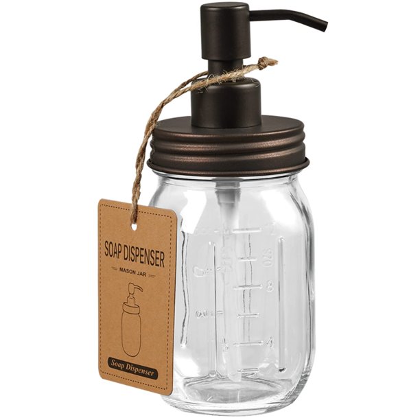 Amolliar Dispensador de jabón en tarro Mason – Bronce con tapa y bomba de acero inoxidable 304 inoxidable, ideal para jabón de manos, lociones, jabón líquido, jabón de baño, decoración de granja para