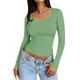 thumbnail image 2 of TQWQT Women Tops Slim Fit Long Sleeve Shirt Light Green Square Neck Slim Fit Crop Tops T Shirt Y2k Trendy Going Out Cute Winter Outfits XXL, 2 of 6