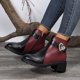 thumbnail image 3 of Botines de mujer Botas de tobillo de tacón grueso con cremallera decorativa y hebilla de cinturón de de imitación de cuero con bloques de colores de estilo británico a la moda para mujer (Wine 6.5), 3 of 7