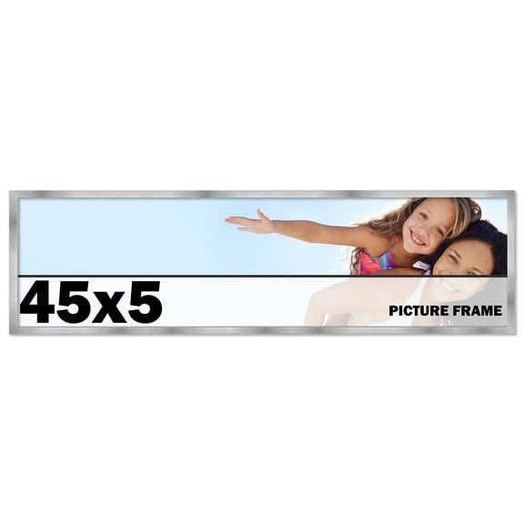 45x5 Frame Silver Stainless Steel Solid Wood Picture Frame | 0.75 Inch Moulding Width | Includes UV