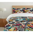 thumbnail image 4 of Ambesonne Cars Duvet Cover Set, Jumble Truck Car SUV Happy Art, King, Marigold Multicolor, 4 of 4