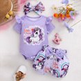 thumbnail image 3 of Kaprioy Girls Summer Clothes Baby Girl Clothes Ruffle Romper Floral Elastic Waist Shorts Pants Headband Sets Girls Outfits, 3 of 9