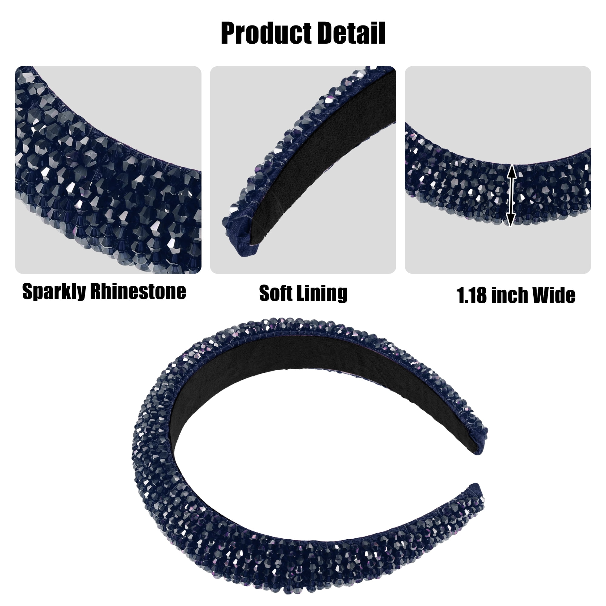 Unique Bargains Bling Padded Hairband Sparkle Faux Crystal Headbands Deep Blue