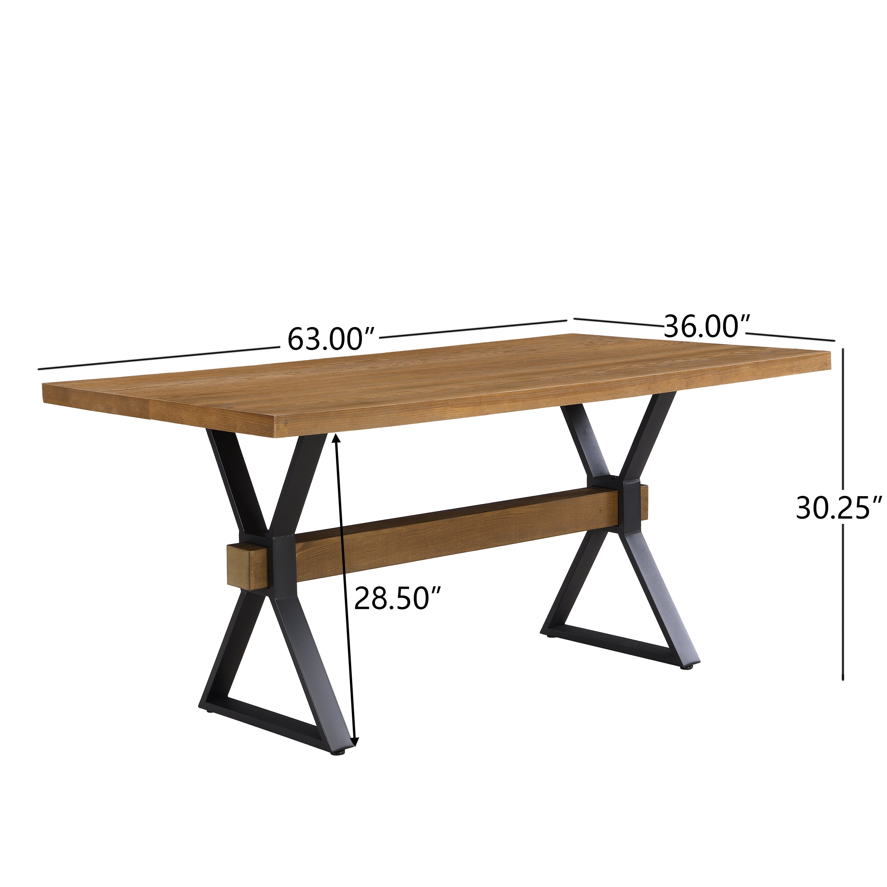 Euroco 63" Wood Rectangular Dining Table for 4-6, Kitchen Table with X-shaped Metal Legs for Kitchen Dining Room,Living Room,Brown