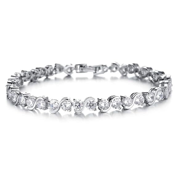 3.05 ct Lab Grown Diamond 14k White Gold Plated S Link Tennis Bracelet Fine Jewelry for Unisex Gifts | Diamond Round Cut Bracelet | 14k Gold over 2 Prong Tennis Bracelet Gifts for Unisex
