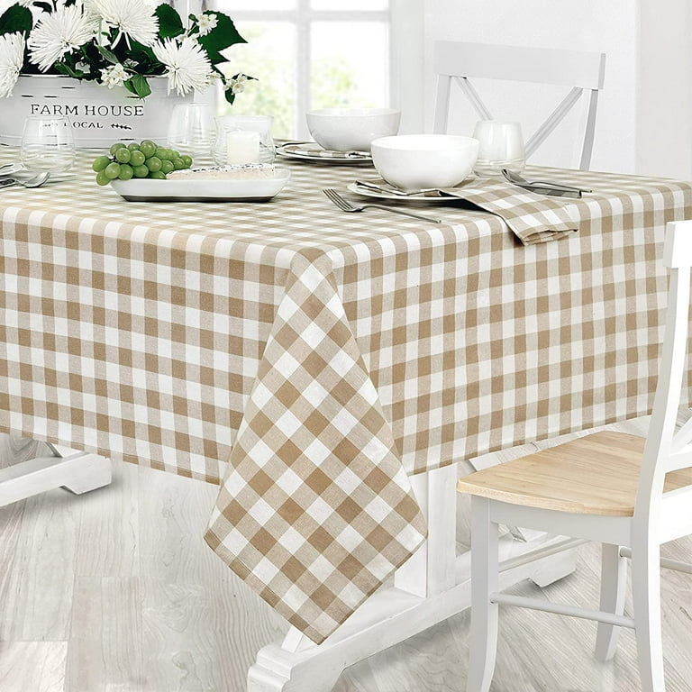 Buffalo Check 60 in. x 104 in. Sand 100% Cotton Table Cloth for Any Table Buffalo Check 60 in. x 104 in. Sand 100% Cotton Table Cloth for Any Table