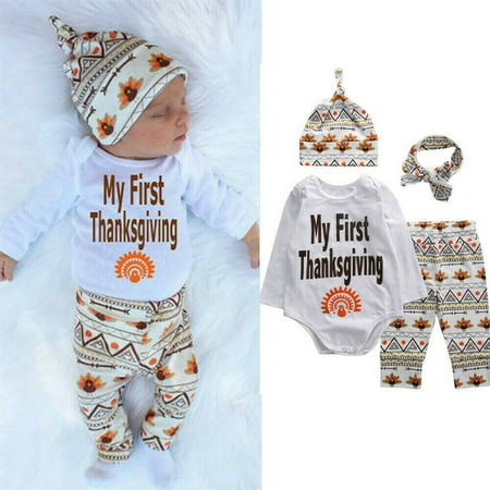 

4pcs Outfits Set Newborn Toddler Infant Kids Baby Boy Clothes Romper Tops+Pants