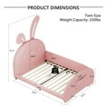 thumbnail image 2 of Twin Size Bed Frame,Upholstered Princess Bed Frame with Rabbit-Shape Headboard and Footboard,for,,Girls,79.5"x41.5"x51.2",Pink, 2 of 8