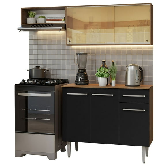Madesa Alacena de Cocina Integral Compacta 165 cm Emilly Rustic/Negro 04