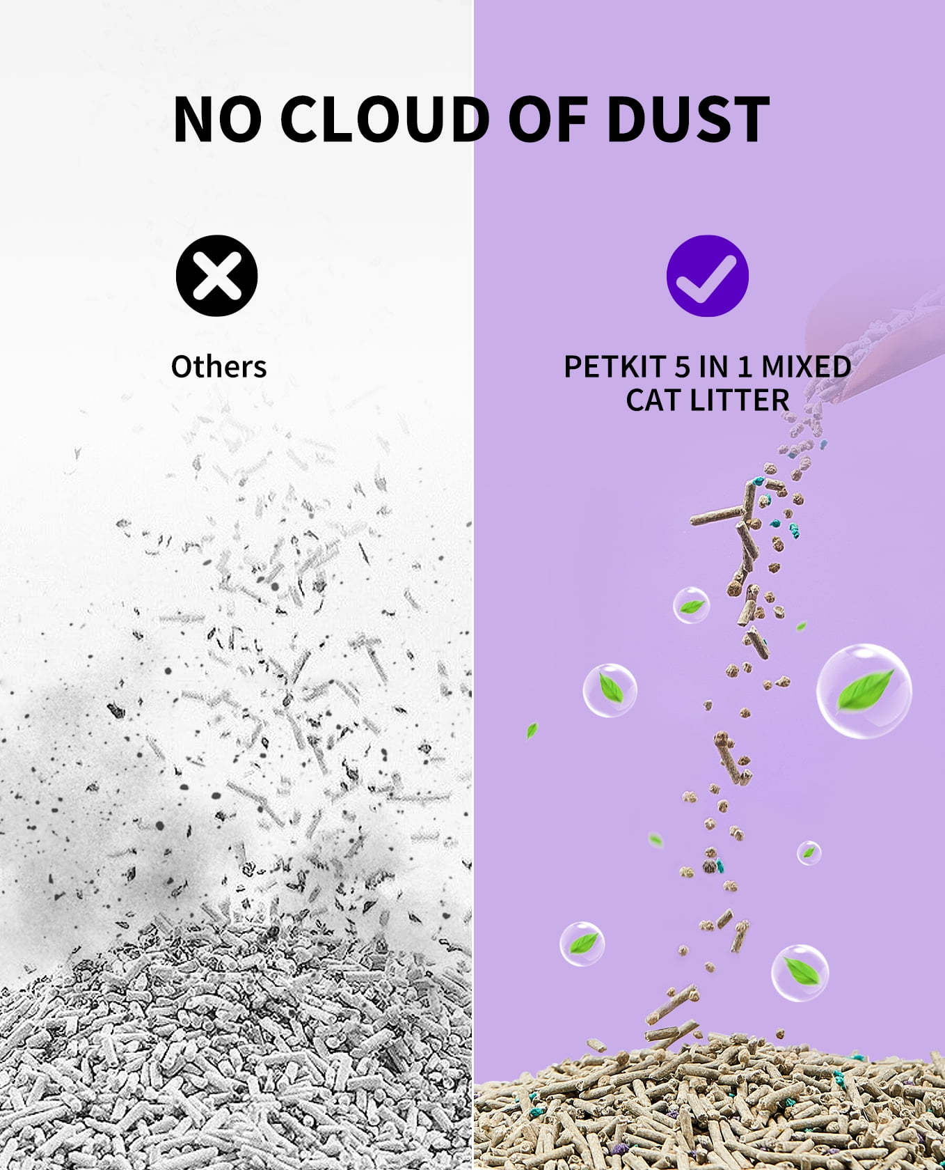 PETKIT 5 in 1 Mixed Cat Litter,Bentonite & Tofu Cat Litter,Advanced Odor Control Clumping Cat Litter, 4 pack/32 lbs