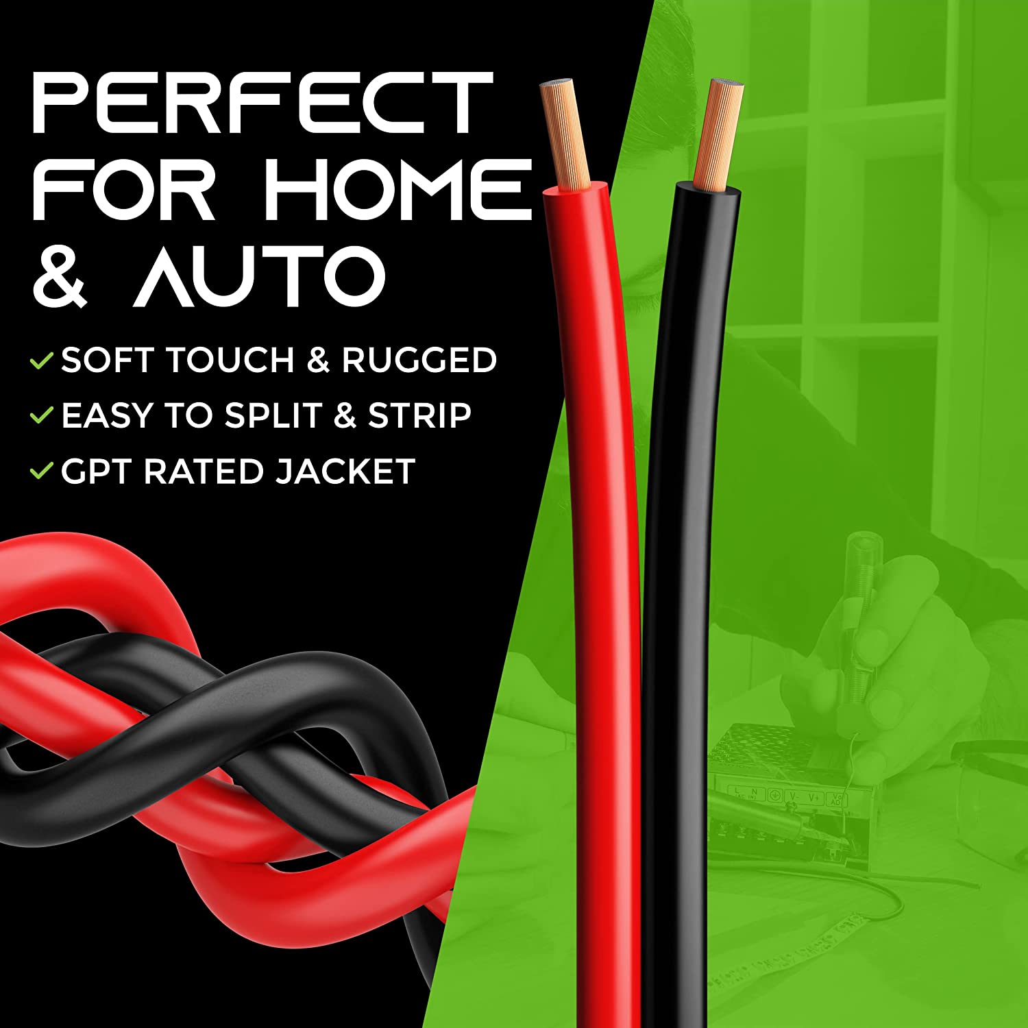 GearIT 12 Gauge Wire (200ft - Black/Red) GPT Automotive Primary Bonded Wire - Copper Clad Aluminum CCA - Car Audio, Speaker Wire, Trailer Harness, Electrical - 200 Feet Total 12ga awg