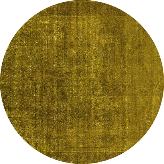 Ahgly Company Machine Washable Indoor Round Oriental Yellow Industrial Area Rugs, 4' Round