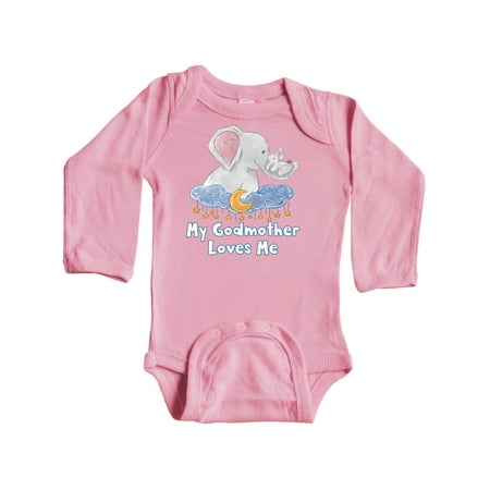

Inktastic My Godmother Loves Me Cute Elephants Clouds Moon and Stars Gift Baby Boy or Baby Girl Long Sleeve Bodysuit