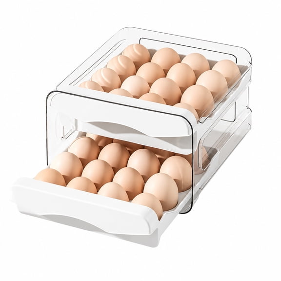 Aemutady 32 Egg Trays - 2-Tier Plastic Egg Organizer for Refrigerator with Lid & Handle, Stackable Egg Holder for Fridge, White