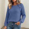 thumbnail image 5 of Xdegoge Womens Crewneck Ribbed Sweater Long Sleeve Pullover Tops with Button Shoulder Details Casual Fall Winter Knit Elegant Basic Fitted Knitwear, 5 of 7