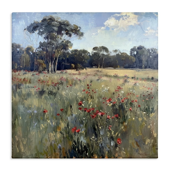 Stupell Industries Poppies in Vast Field Landscape & Nature Painting Wrapped Canvas Art Print Wall Art, 17 x 17