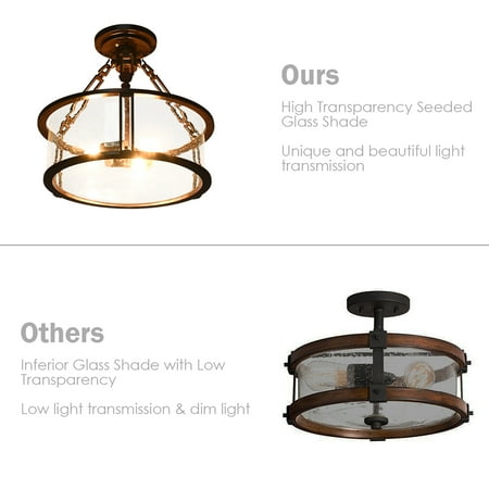 Costway Semi Flush Mount Ceiling Light 3 Industrial Bubble Glass Pendant Lamp Canada - Seeded Glass Pendant Light Canada