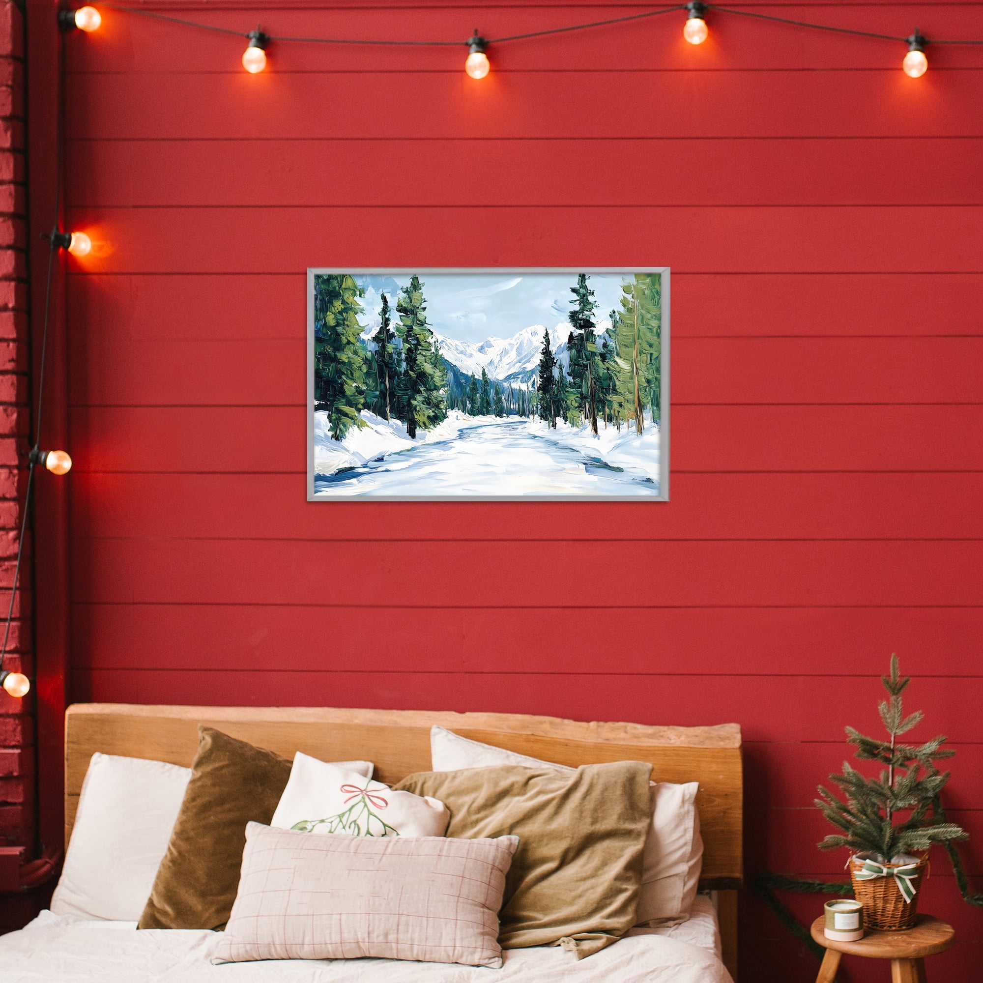 Snowy Tall Tree Pass Gray Framed Giclee Art, design by Petal Prints Design