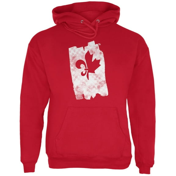 Graffiti French Canadian Fleur de Lis Maple Leaf Mens Hoodie Red 2XL