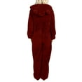 thumbnail image 4 of Women's Fleece Onesie Pajamas Hooded Romper Sleepwear Loungewear (Wine, L), 4 of 5