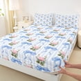 thumbnail image 3 of Homewish Fashion Blue Ribbon Queen Sheet Sets, Romantic Pink Rose Flat Sheet, Chic Stripes Abstract Queen Fitted Sheet, Super Cozy Room Decor, 4pcs, 3 of 7