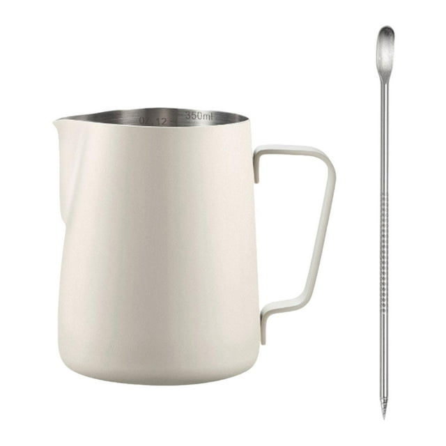 Jarra para espumar leche, jarra para espresso, latte art, taza de superficie lisa, 11.83 oz, fácil de usar Blanco cálido