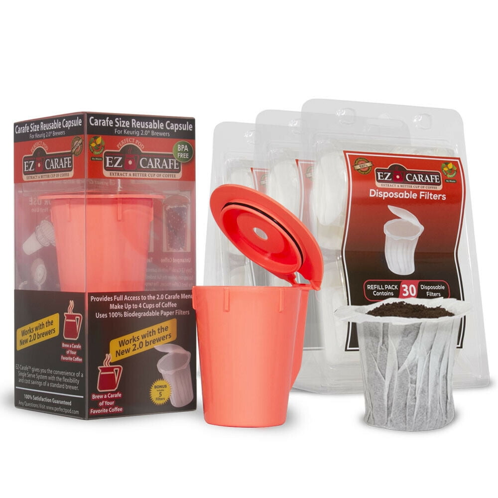 EZCarafe Reusable, Refillable K Carafe Pod Capsule + 90Ct Disposable