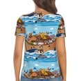 thumbnail image 5 of Zufioo Animals on Noah's Ark Floating for Women's Deep V-neck Short-sleeved T-shirt, Top with Short Sleeves - with Stainless Steel Buckle, Moisture Wicking, Ideal Home Wear-Small, 5 of 9