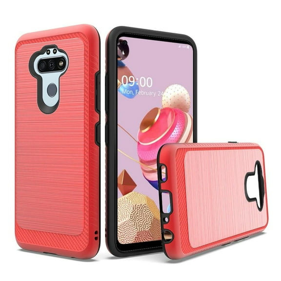 For Lg Aristo 5 Fortune 3 Tribute Monarch Slick Tough Metallic Design Hybrid Case Cover - Red