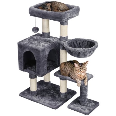 Easyfashion 4-Level Plush Cat Tree Cat Pet Scratching Stand with Condo  Dark Gray