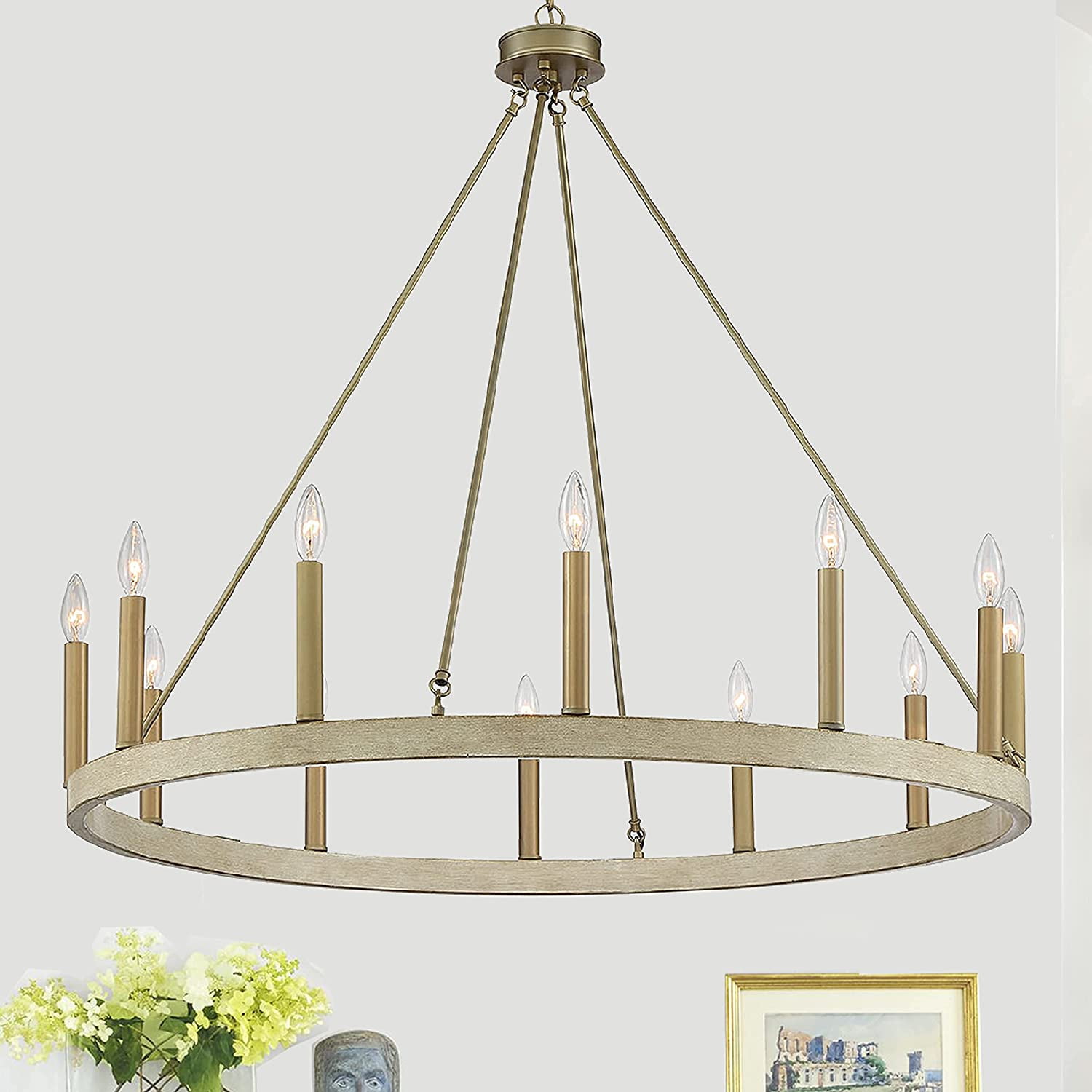 Vanity Art 12 Lights Wagon Wheel Chandelier Lighting Farmhouse Candle