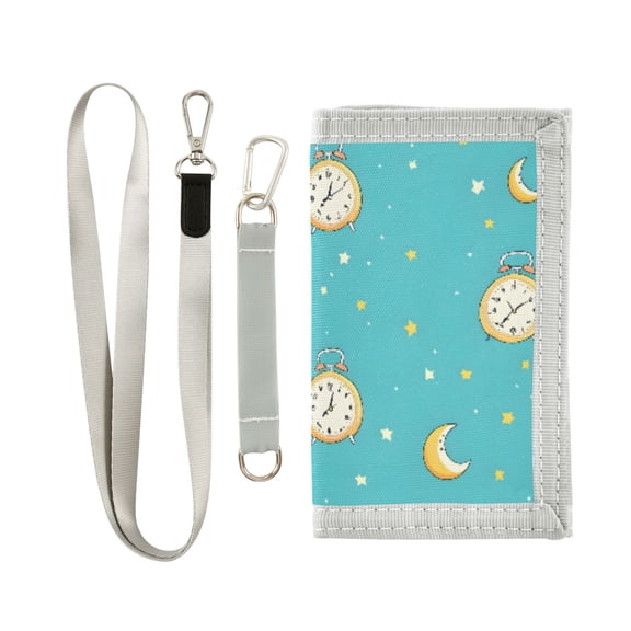 JIALIOU Nylon Trifold Card Wallet with ID Window Zipper Pocket for Men Women Teen Clock Moon Star