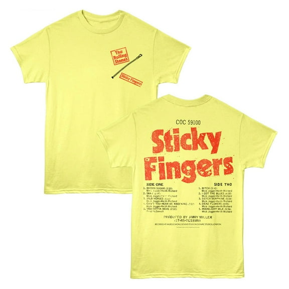 Rolling Stones Sticky Fingers Track List Men's T Shirt (YellowHeather, Adult2XL)