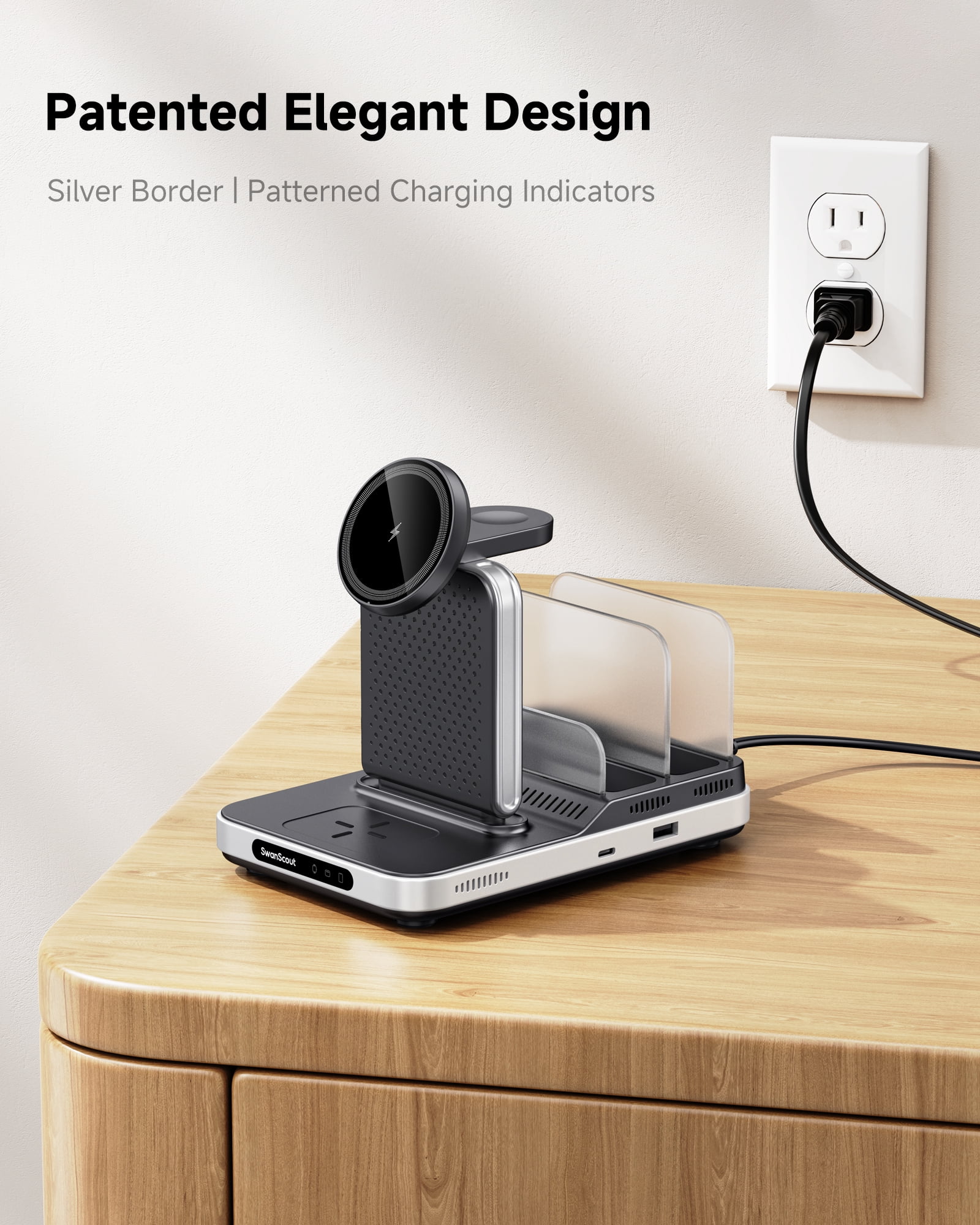 5 in 1 Charging Station for Apple Multiple Devices, SwanScout 901M, Magnetic Wireless Charger for iPhone 16/15/14/13/12 Series, for Apple Watch 10/9/8/7/6/Ultra 2, for AirPods/iPad/Tablet/Switch