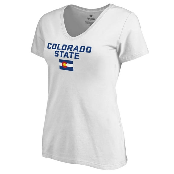 Women's White Colorado State Rams CSU State Flag Wordmark V-Neck T-Shirt