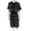 Pre-owned|Paco Rabanne Womens Pleated Floral Navy Short Sleeve Crew Neck Aline Dress Size