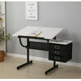 thumbnail image 5 of Wood Drafting Table and Stool Set, Drawing Table Artist Desk with 3 Storage Drawers for Home Office and School (White+Black), 5 of 18