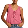thumbnail image 2 of Qulqfy Womens Tank Tops Cotton Scoop Neck Pink Lace Sleeveless Casual Tunic Button Down Flowy Summer Tops L, 2 of 6