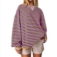 thumbnail image 1 of Women's Oversized Striped Color Blocking Long Sleeved Round Neck Sports Shirt Casual Loose Fitting Pullover Shirt Top, 1 of 4