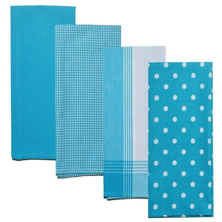 

Dunroven House RVARTYTURQ Variety Kitchen Towel Turquoise & White - Set of 4