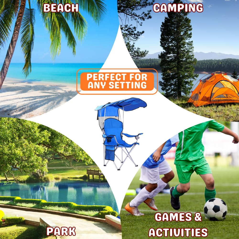 VTOY Camping Chair with Canopy Portable Camping Chairs with Shade for Outside Folding Beach Chairs with Shade for Adults(Blue)